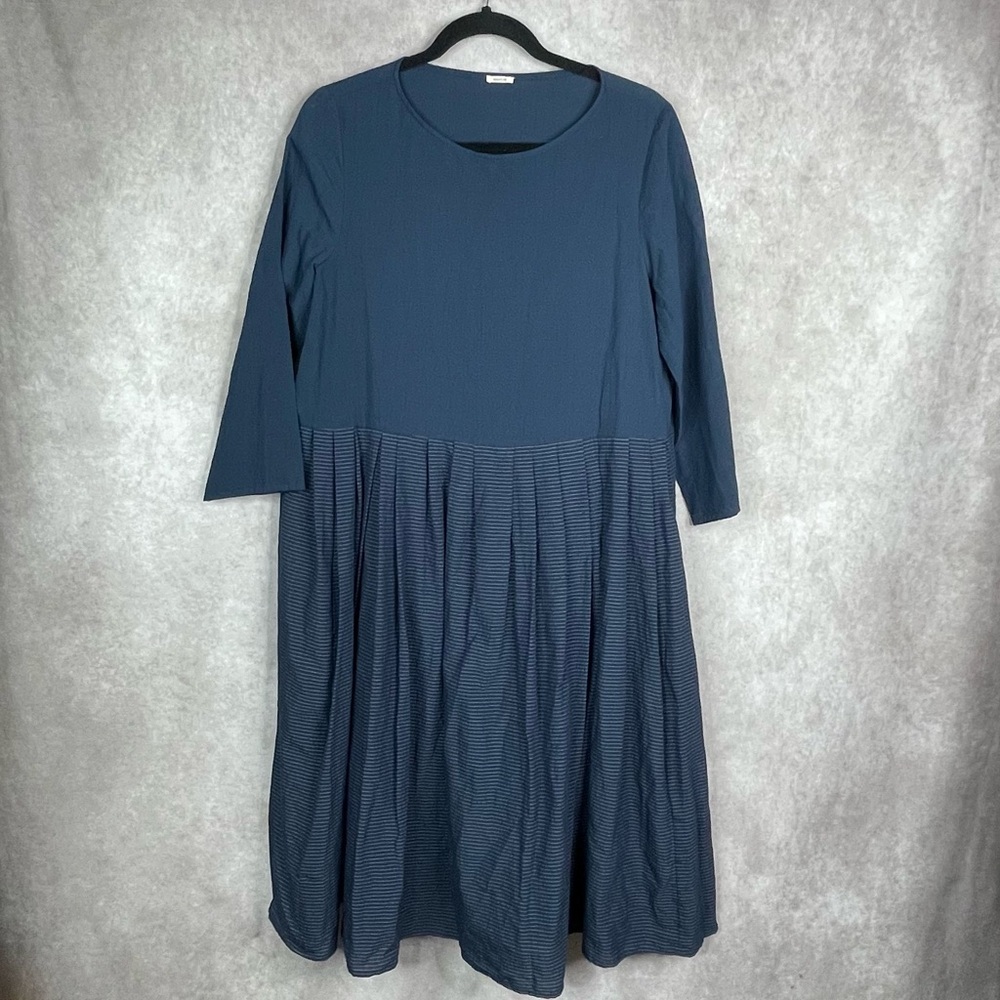 Apuntob A Punto B Pleated Striped Long Sleeve Dress In Blue Women's Sz S
